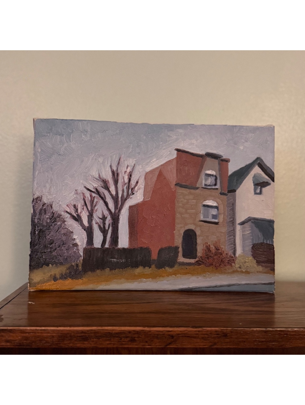 Custom Acrylic Painting houses vintage style signed